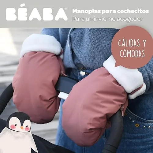 Béaba ▫️ Luvas/protetores de mãos para carrinho de bebé, Proteção contra a chuva/neve, Fechos de correr, Ultra quentes, Suaves, Forro polar, À prova de vento, Impermeáveis, Respiráveis, Terracota 2