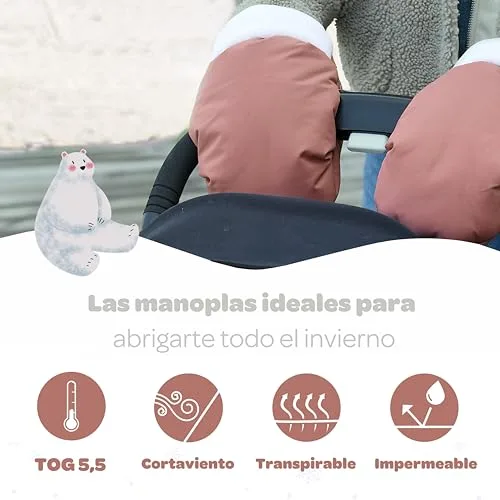 Béaba ▫️ Luvas/protetores de mãos para carrinho de bebé, Proteção contra a chuva/neve, Fechos de correr, Ultra quentes, Suaves, Forro polar, À prova de vento, Impermeáveis, Respiráveis, Terracota 3