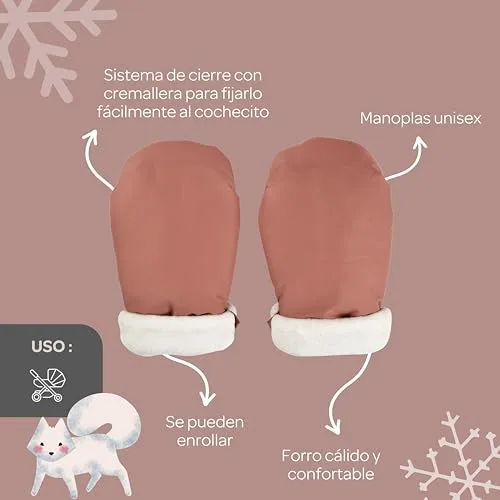 Béaba ▫️ Luvas/protetores de mãos para carrinho de bebé, Proteção contra a chuva/neve, Fechos de correr, Ultra quentes, Suaves, Forro polar, À prova de vento, Impermeáveis, Respiráveis, Terracota 4