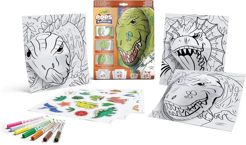 CRAYOLA ▫️ POPS - Kit de actividades 3D, para colorir e desenhar em 3D, atividade criativa e presente para crianças, tema Dinossauros, a partir dos 6 anos, 04-2800
