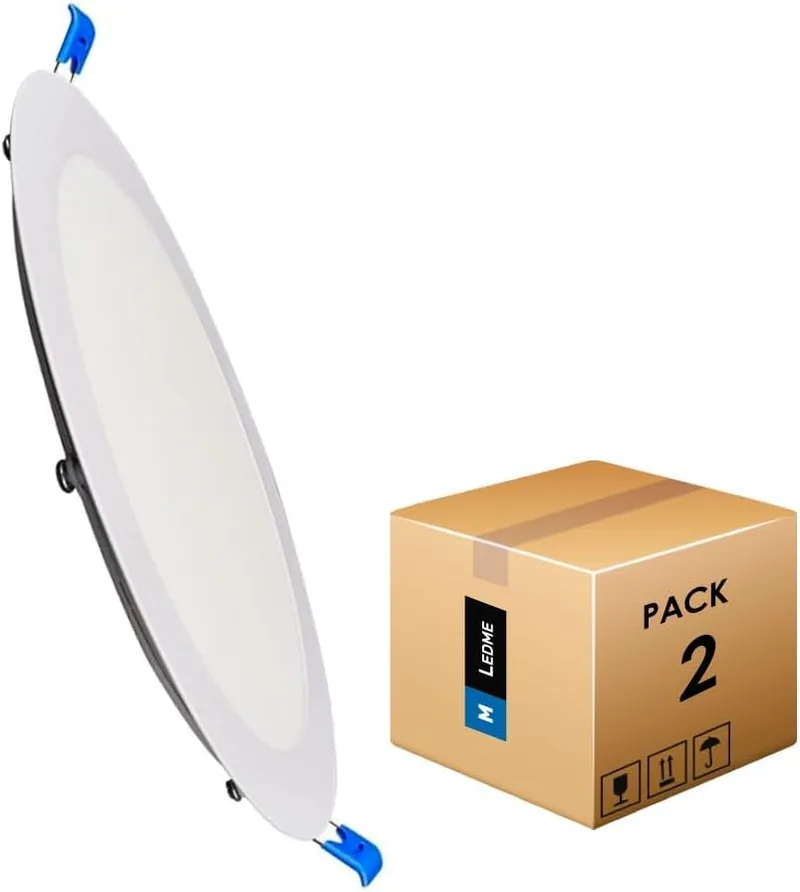 M Ledme ▫️ Pack 2, Downlight LED 220mm 20W, 2000 lumens, Painel redondo extra plano, Cor Luz fria (6000k), Corte padrão 205mm, Driver incluído, LM5551.