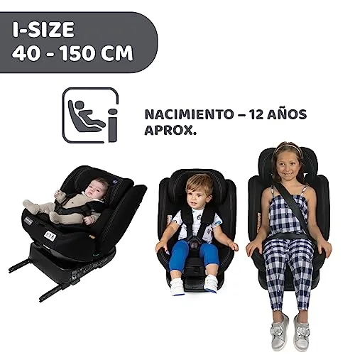Chicco ▫️ Unico EVO I'Size Classic, cadeira auto ISOFIX para bebés e crianças de 40 a 150 cm, Grupo 0123, desde o recém-nascido até aos 12 anos, giratória a 360º, redutor, ajustável e proteção lateral, preta 3