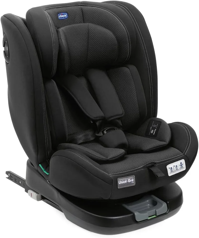 Chicco ▫️ Unico EVO I'Size Classic, cadeira auto ISOFIX para bebés e crianças de 40 a 150 cm, Grupo 0123, desde o recém-nascido até aos 12 anos, giratória a 360º, redutor, ajustável e proteção lateral, preta