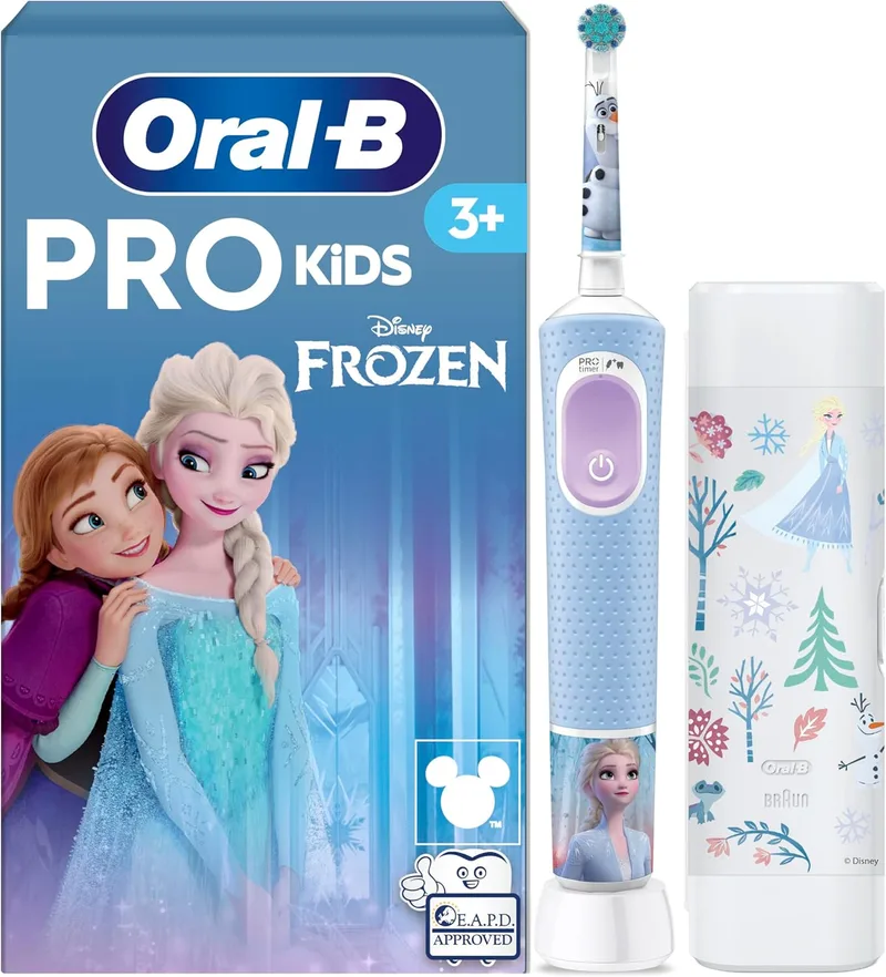 Oral-B ▫️ Escova de dentes eléctrica Pro Kids, 1 cabo congelado, 1 cabeça de escova, 1 estojo de viagem, Concebida pela Braun, Adequada para crianças com mais de 3 anos de idade