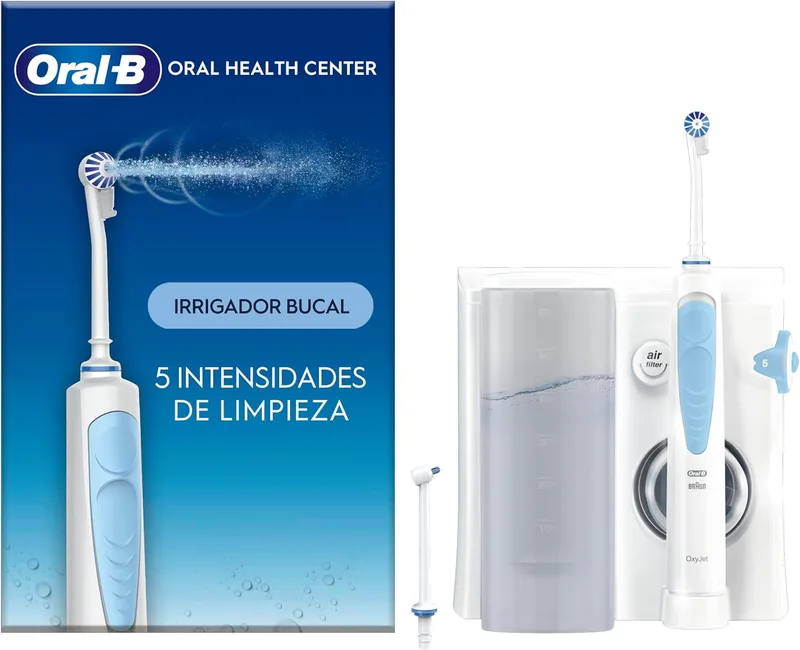 Oral-B ▫️ Oral Health Centre com irrigador dentário, 1 cabeça Oxyjet e 1 cabeça Water Jet, irrigador oral com 5 modos de pressão de água, presentes originais