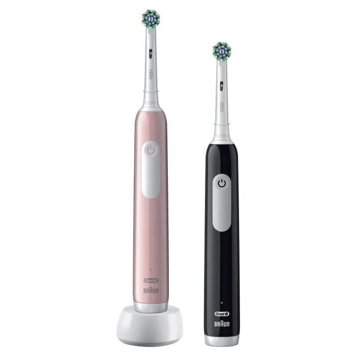 Oral-B ▫️ Pro Series 1 - Escova de dentes elétrica, embalagem dupla, 2 cabeças de escova, 3 modos de escovagem e sensor de pressão para cuidados dentários, disponível em castanho, rosa/preto 3