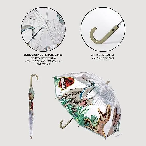 CERDÁ LIFE'S LITTLE MOMENTS ▫️ Guarda-chuva «Bubble» do Jurassic Park - Com padrão de Velociraptors - Abertura manual - Fabricado em 100% POE com estrutura em fibra de vidro - Produto original concebido em Espanha 4