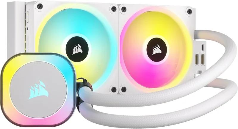 Corsair ▫️ Cooler líquido para CPU iCUE LINK H100i RGB - AIO de 240 mm - ventoinhas QX120 RGB - compatível com Intel® LGA 1700, AMD® AM5 - hub de sistema iCUE LINK incluído - branco