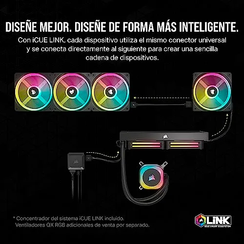 Corsair ▫️ iCUE LINK H115i RGB Refrigerador Líquido para CPU - AIO de 280 mm - Ventiladores QX140 RGB - Compatível com Intel LGA 1700 e AMD AM5 - Concentrador de sistema iCUE LINK incluído - Preto 3