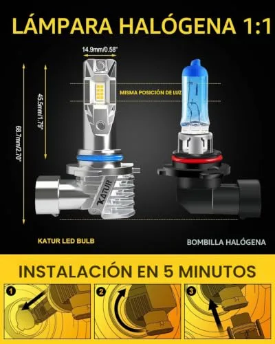 KATUR ▫️ Lâmpada LED HIR2 16 000 LM 6 000 K Branco, Lâmpada LED HIR2 9012 para faróis de automóvel, 500% de brilho, sem ventilador, tamanho mini, Plug and Play, kit de conversão para substituição de halogéneo, embalagem com 2 unidades 4