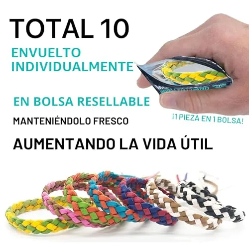 CARBERRY ▫️ Pulseira repelente de mosquitos, 10 unidades, em couro ajustável, sem DEET, pulseiras naturais repelentes de insetos para adultos e crianças, 350 horas de proteção contra insetos 5