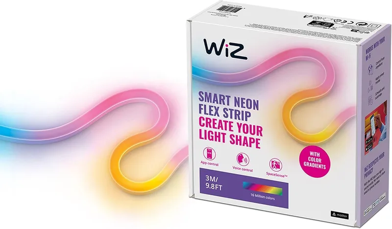 WiZ ▫️ Fita de néon inteligente de 3 m, modela-a como quiseres, compatível com a Alexa e o Google Home, tecnologia SpaceSense e Matter