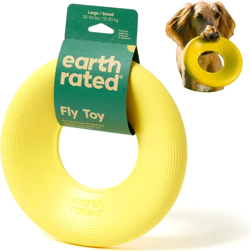 Earth Rated ▫️ Brinquedo para cães com disco voador Frisbee, brinquedo interativo com disco voador para cães adultos e cachorros, flutua na água, grande, amarelo