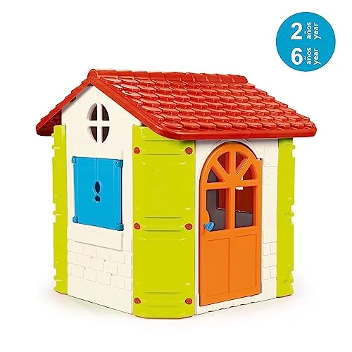 FEBER ▫️ -House, Casinha de jardim para crianças, cores quentes: azul, vermelho, laranja e verde, resistente e segura, casinha infantil para brincadeiras ao ar livre, dos 2 aos 6 anos, Famosa (800013950), versão atual 2