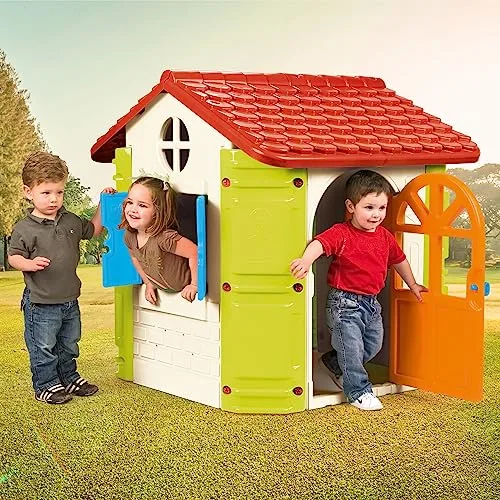 FEBER ▫️ -House, Casinha de jardim para crianças, cores quentes: azul, vermelho, laranja e verde, resistente e segura, casinha infantil para brincadeiras ao ar livre, dos 2 aos 6 anos, Famosa (800013950), versão atual 3
