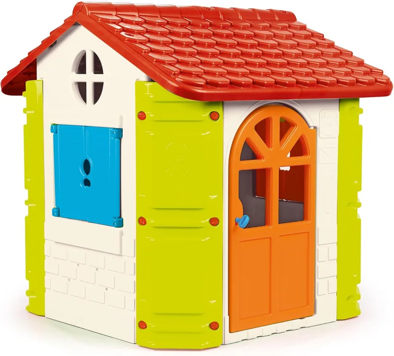 FEBER ▫️ -House, Casinha de jardim para crianças, cores quentes: azul, vermelho, laranja e verde, resistente e segura, casinha infantil para brincadeiras ao ar livre, dos 2 aos 6 anos, Famosa (800013950), versão atual
