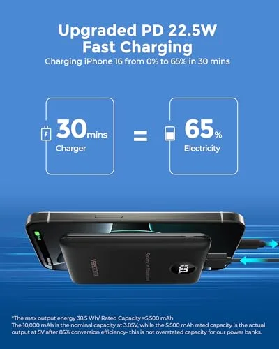 VEEKTOMX ▫️ Bateria Externa de Carregamento Rápido 22,5 W, Mini Power Bank 10 000 mAh 5