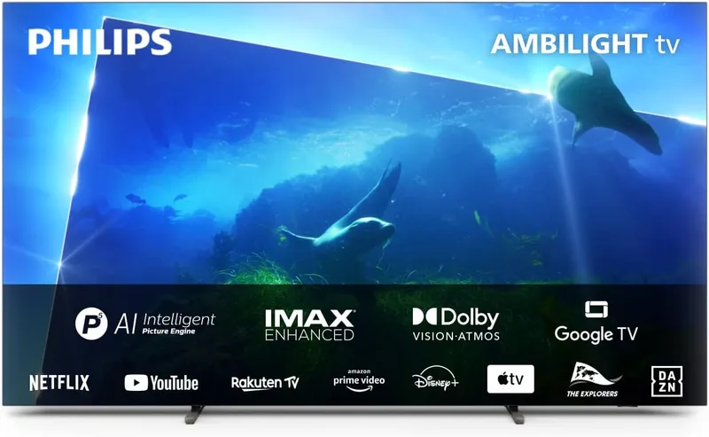 PHILIPS ▫️ Ambilight OLED818 194 cm (77 polegadas) Smart TV OLED 4K | UHD e HDR10+ | 120 Hz | Engine P5 AI Picture | Dolby Atmos | Altifalantes de 40 W | Compatível com o Google Assistant e a Alexa
