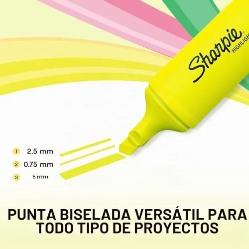 Sharpie ▫️ Marcadores fluorescentes Fluo XL | ponta biselada | Marcadores fluorescentes nas cores amarelo-rosa-laranja e verde | embalagem com 4 marcadores 3