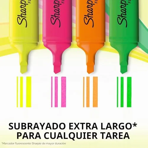 Sharpie ▫️ Marcadores fluorescentes Fluo XL | ponta biselada | Marcadores fluorescentes nas cores amarelo-rosa-laranja e verde | embalagem com 4 marcadores 5