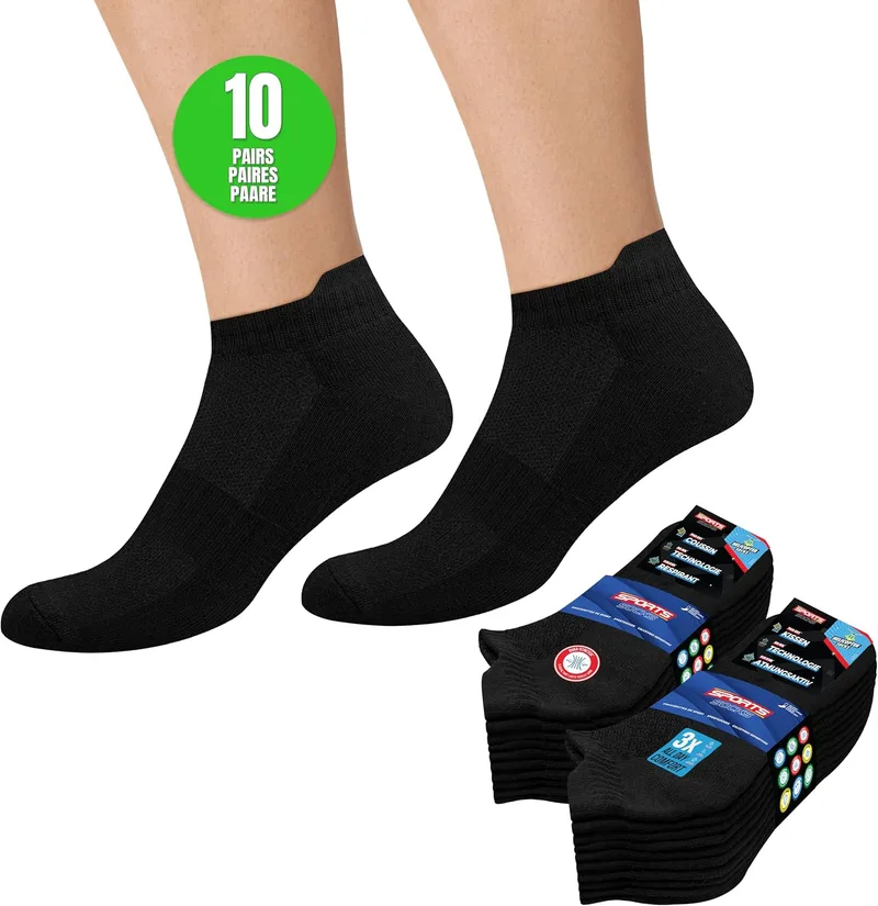 SOXCO ▫️ 10 pares de meias curtas para homem e mulher, meias de corrida e desporto, embalagem de 10