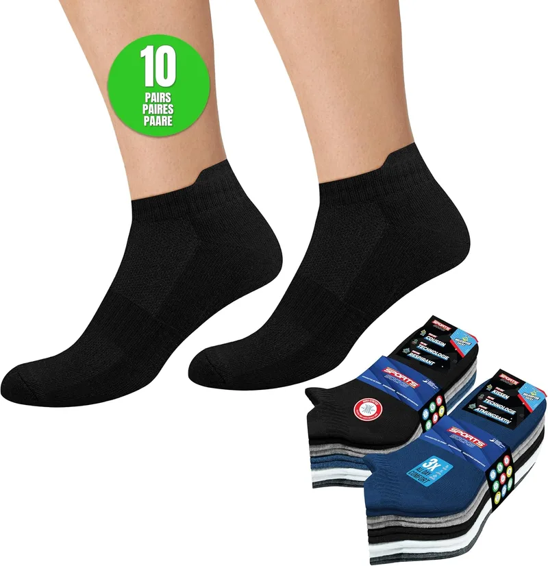 SOXCO ▫️ 10 pares de meias curtas para homem e mulher, meias de corrida e desporto, embalagem de 10