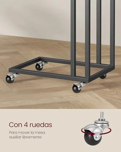 VASAGLE ▫️ Mesa auxiliar com rodas e pés ajustáveis, estrutura em aço 4