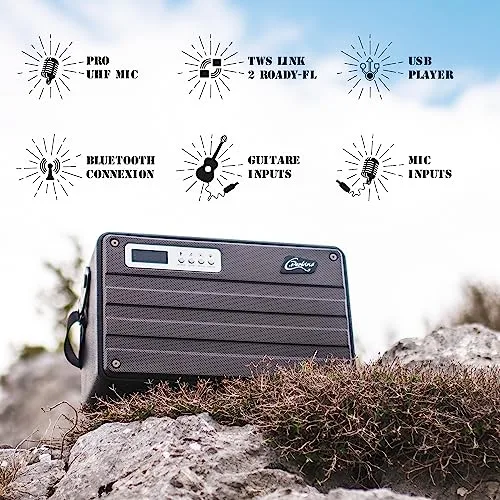 C.Perkins ▫️ ROADY-FL - O sistema «tudo-em-um» profissional a pilhas de 100 W com 1 microfone sem fios UHF e várias funções - Bluetooth, USB, jack, Micro-SD - Pele preta 3
