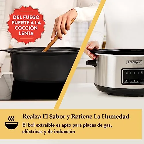 Crock-Pot ▫️ Panela elétrica de cozedura lenta Sizzle & Stew | 3,5 L (3-4 pessoas) | Recipiente removível compatível com placas de indução | Carne e legumes | Ficha UE de 2 pinos | Aço inoxidável [CSC111X] 2
