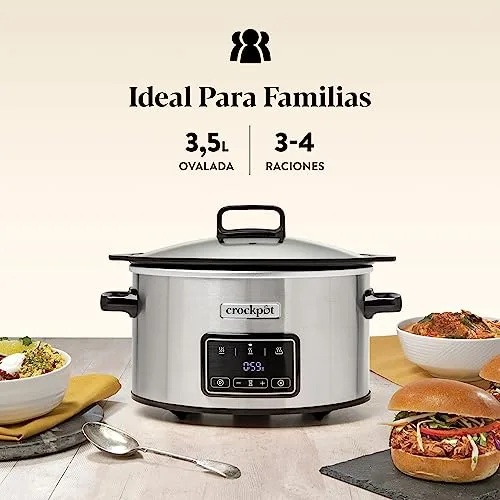 Crock-Pot ▫️ Panela elétrica de cozedura lenta Sizzle & Stew | 3,5 L (3-4 pessoas) | Recipiente removível compatível com placas de indução | Carne e legumes | Ficha UE de 2 pinos | Aço inoxidável [CSC111X] 3