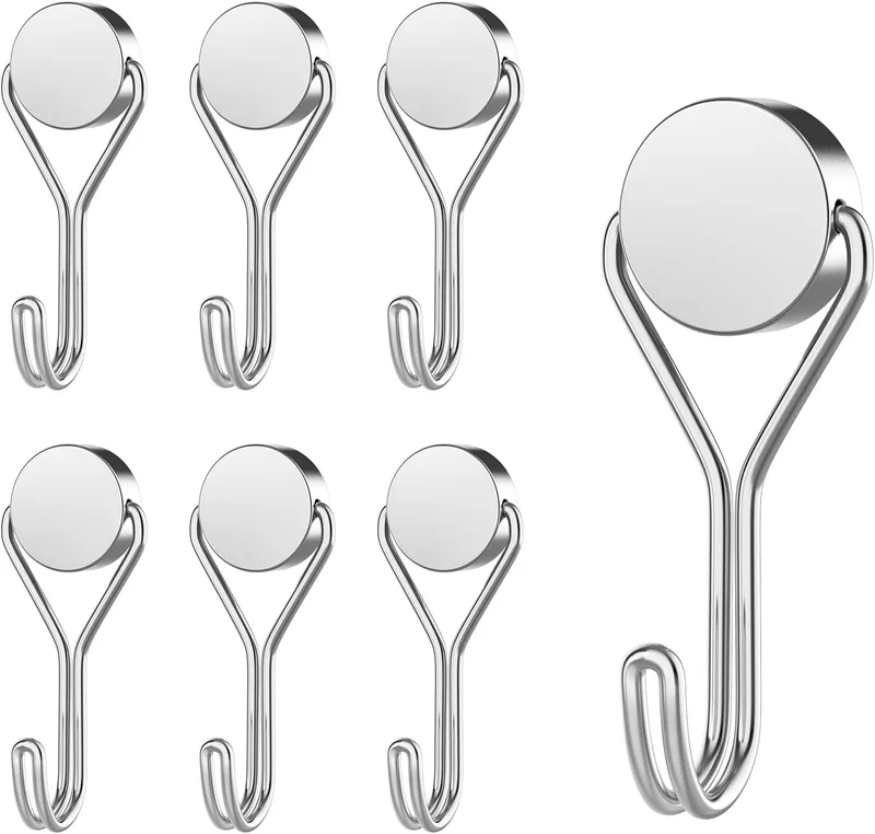 MOGADEE ▫️ ® Ganchos magnéticos, 6 unidades, prateados, extra-resistentes, para cozinha, gadgets, quartos, cacifos, escritório, frigoríficos, pendurar luzes decorativas, churrasqueira, ferramentas de jardim, 16 g