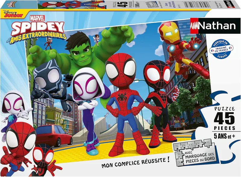 Nathan ▫️ 86197 - Puzzle para crianças (45 peças), design Aranha e os seus amigos extraordinários, para maiores de 5 anos - Puzzle, cartão espesso e resistente, ação e aventura