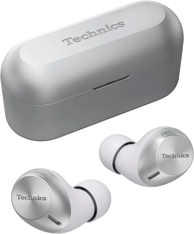 Technics ▫️ EAH-AZ40M2ES Auscultadores sem fios com cancelamento de ruído, Bluetooth multiponto para 3 dispositivos, confortáveis intra-auriculares, microfone integrado, ajuste personalizável, prateados