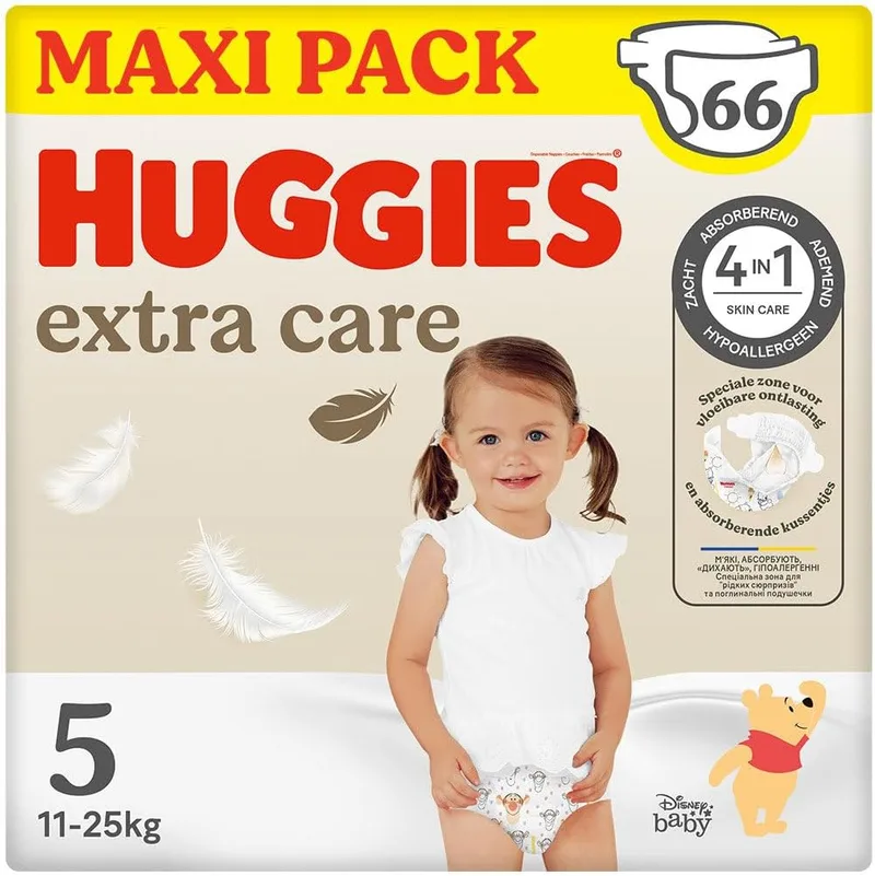 HUGGIES ▫️ Extra Care – Fraldas para bebé com motivos da Disney, Tamanho 5 (12-22 kg), 2 embalagens de 33 fraldas, 66 fraldas com almofadas extra suaves que cuidam da pele do bebé