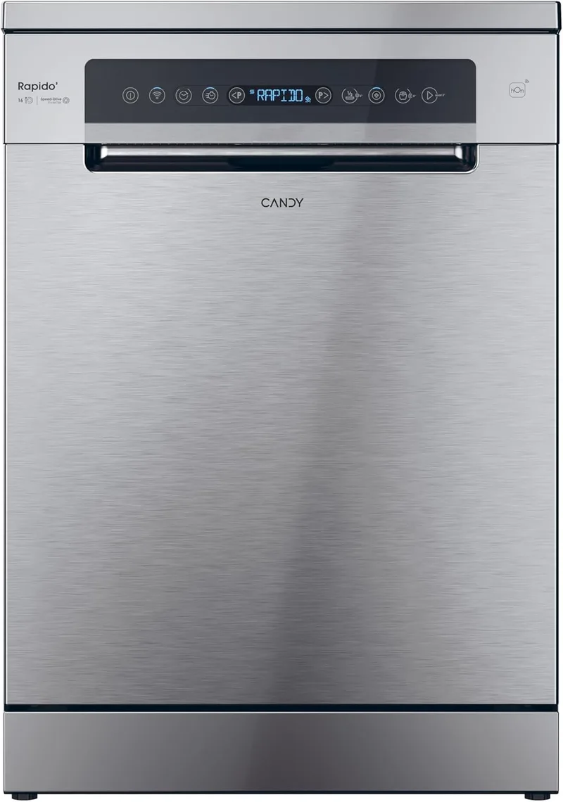 CANDY ▫️ Máquina de lavar loiça Rapidò CF 6B2S3PSX 60 CM, 16 serviços, ecrã digital, Wi-Fi, 10 programas, terceiro tabuleiro, início retardado, indicador de sal e abrilhantador, indicador de fim de ciclo, 42DB, aço inoxidável, 42DB, aço inoxidável
