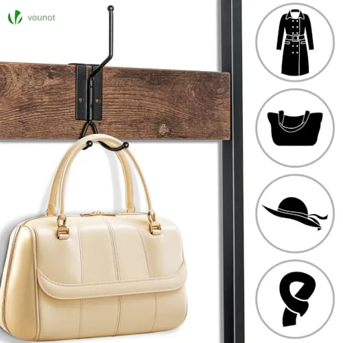 VOUNOT ▫️ ® Cabideiro de pé com sapateira, cabideiro para a entrada com banco, 3 prateleiras e 9 ganchos, cabideiro para sapatos e roupa em madeira, estilo industrial, 185 x 85 x 33 cm 6