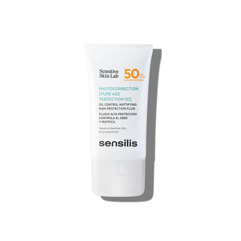 Sensilis ▫️ Photocorrection Pure Age Perfection 50, Fluido FPS 50, Matifica e Protege, com Azeloglicina e Prebióticos, Adequado para peles sensíveis, oleosas ou com acne - 40 ml