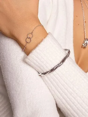 SINGULARU ▫️ Pulseira Circles Twist - Pulseira em latão com acabamento em banho de ouro de 18 quilates ou ródio - Tamanho único - Comprimento da corrente: 19 cm - Joalharia para mulher - Fabricado em Espanha 4