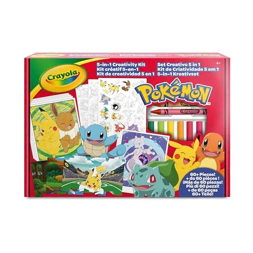 CRAYOLA ▫️ Conjunto Criativo Pokémon 5 em 1, com páginas para colorir, canetas de cor, lápis de cera, autocolantes, 60 peças, presente para meninos e meninas, a partir dos 4 anos - 04-2924 2