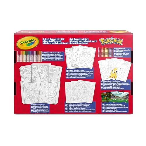 CRAYOLA ▫️ Conjunto Criativo Pokémon 5 em 1, com páginas para colorir, canetas de cor, lápis de cera, autocolantes, 60 peças, presente para meninos e meninas, a partir dos 4 anos - 04-2924 3