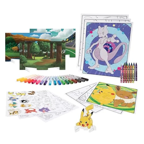CRAYOLA ▫️ Conjunto Criativo Pokémon 5 em 1, com páginas para colorir, canetas de cor, lápis de cera, autocolantes, 60 peças, presente para meninos e meninas, a partir dos 4 anos - 04-2924 4