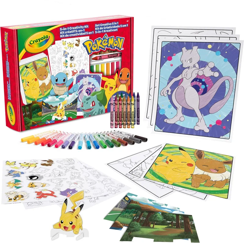 CRAYOLA ▫️ Conjunto Criativo Pokémon 5 em 1, com páginas para colorir, canetas de cor, lápis de cera, autocolantes, 60 peças, presente para meninos e meninas, a partir dos 4 anos - 04-2924