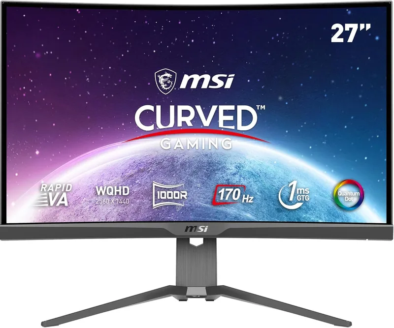 MSI ▫️ mag 275CQRF-QD - Monitor para jogos curvo de 27" WQHD 2560 x 1440, painel VA rápido, 170 Hz / 1 ms GTG, AMD FreeSync Premium, preparado para HDR, Quantum Dot, Curvatura 1000R, preto