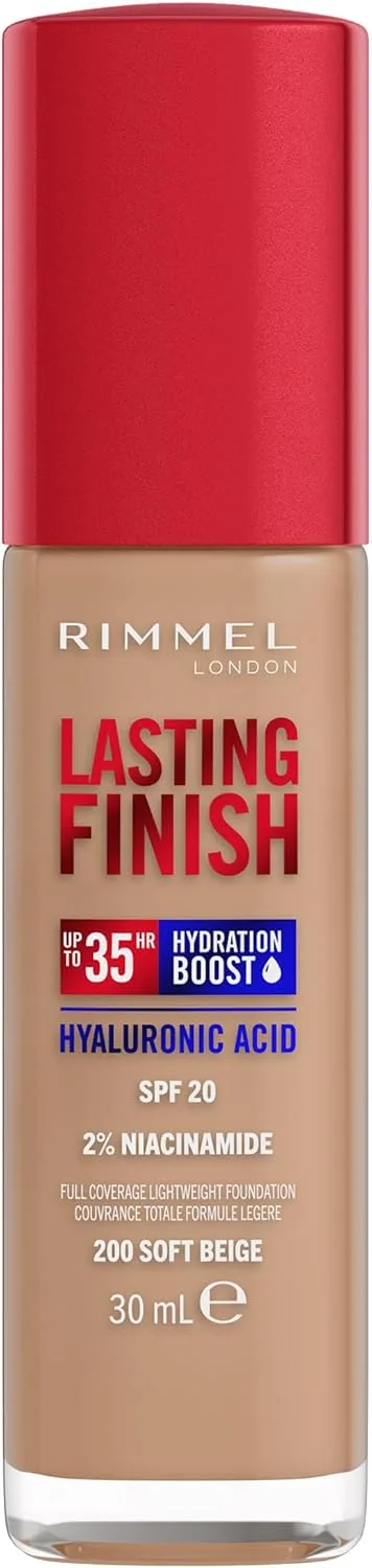 Rimmel London ▫️ Acabamento duradouro, Fundação, 200 - Bege suave, 30ml