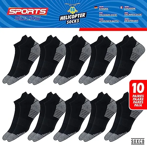 SOXCO ▫️ 10 pares de meias curtas para homem e mulher, meias de corrida e desporto, embalagem de 10 3