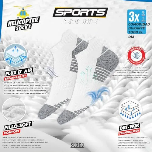 SOXCO ▫️ 10 pares de meias curtas para homem e mulher, meias de corrida e desporto, embalagem de 10 2