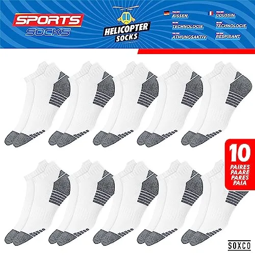 SOXCO ▫️ 10 pares de meias curtas para homem e mulher, meias de corrida e desporto, embalagem de 10 3