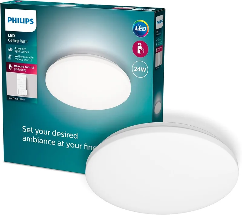 Philips ▫️ Izso, candeeiro de teto LED, 24 W, 2500 lúmenes, luz branca regulável de quente a fria, 38 cm de diâmetro