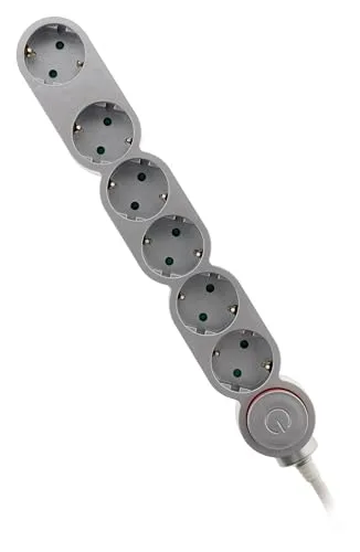 Zenitech ▫️ Tomada múltipla com 6 tomadas Schuko de 16 A e interruptor, cinzenta 2