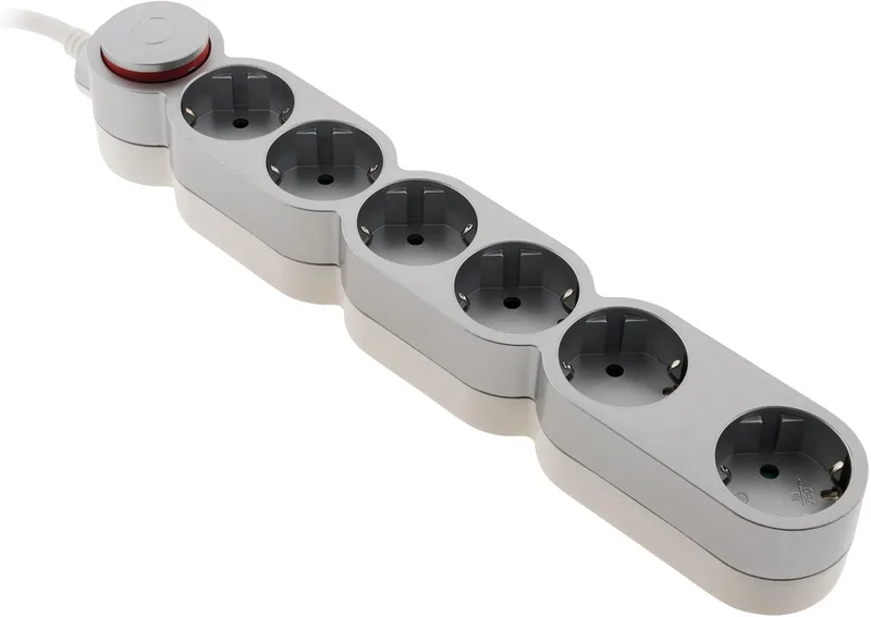 Zenitech ▫️ Tomada múltipla com 6 tomadas Schuko de 16 A e interruptor, cinzenta